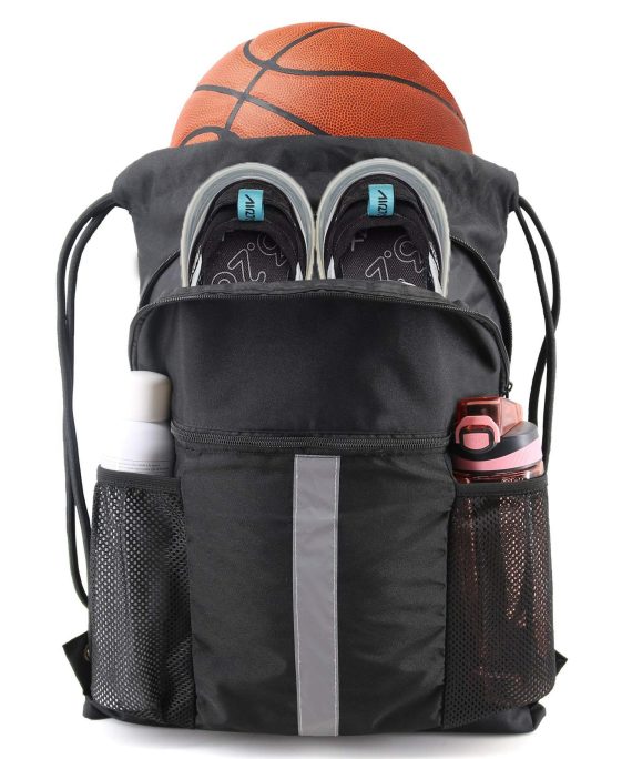 New style fashionable football basket backpack with drawstring strap and inner shoe layer for sports use